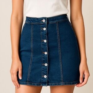 BONGO Dark Blue Button-Front A-Line Skirt